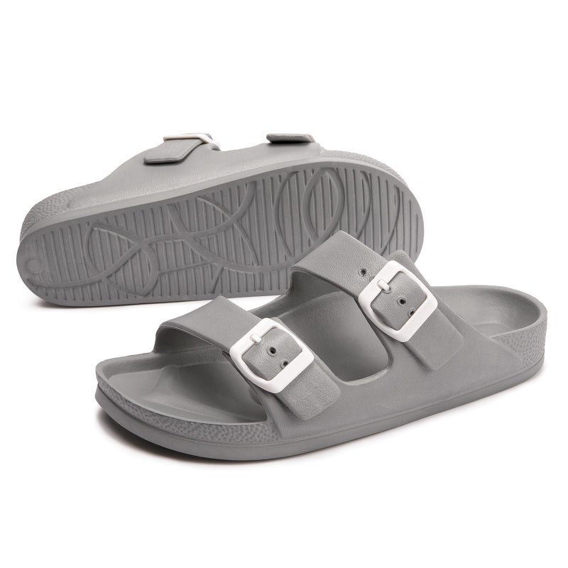 FUNKYMONKEY Women's Comfort Slides Double Buckle Adjustable EVA Flat Sandals (8 M US/Women, Grey) - Image 5